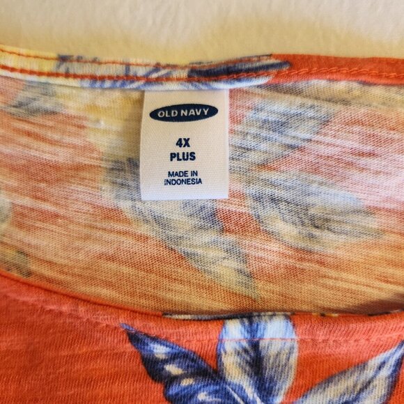 Old Navy Women's Size 4X Tropical Print Short Sleeve  Round Neck Tie Front Top - Picture 13 of 14